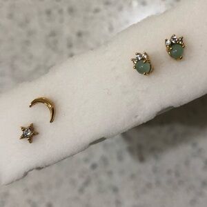 Anthropologie stud earrings moon star green gemstone